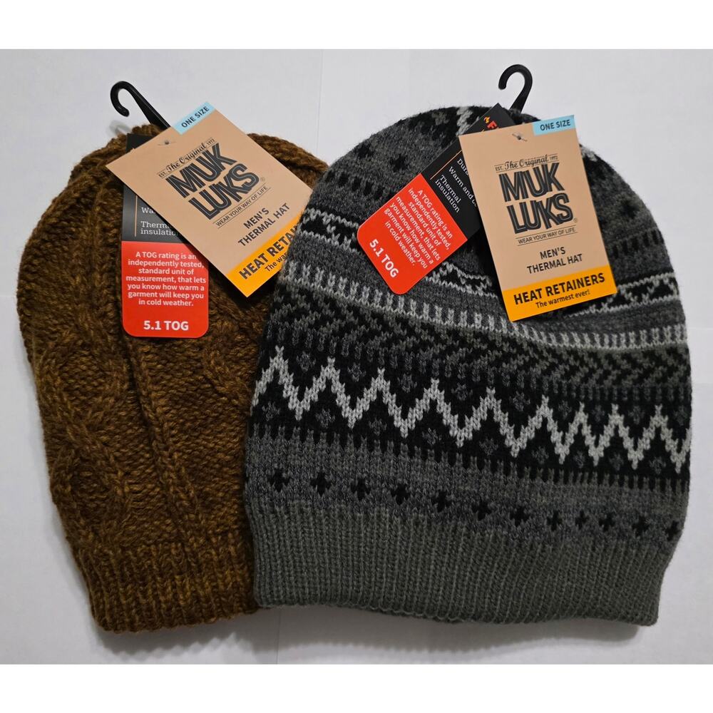 NWT MUK LUKS Men's Thermal Hat 2-Piece Bundle
